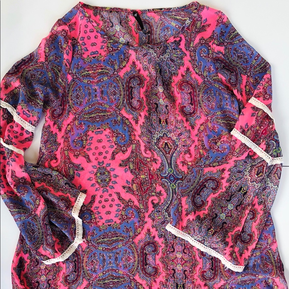 Pink printed bell sleeve top